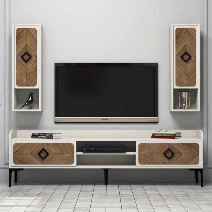 Hanah Home Samba Mueble para TV Nogal y Crema con Estantes de Pared
